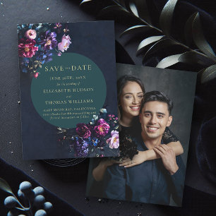 Moody Dark Elegant Floral Jewel Tone Photo Wedding Save The Date
