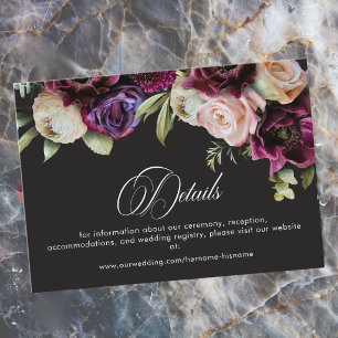 Moody Dark Floral Black Burgundy Romantic Wedding Enclosure Card