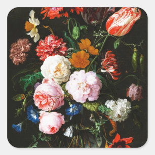 Moody Dark Floral Botanical Fine Art Print Square Sticker