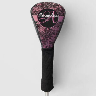 Moody Dark Floral on Pink Monogram Golf Head Cover