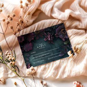 Moody Dark Floral Wedding RSVP Card