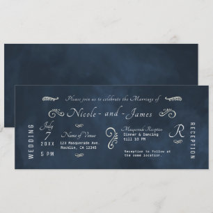 Moody Dark Navy Blue Watercolor Modern Wedding   Invitation