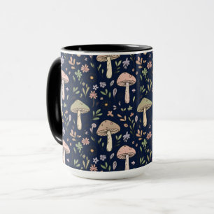Moody Dark Navy Fungi Seamless Pattern Mug