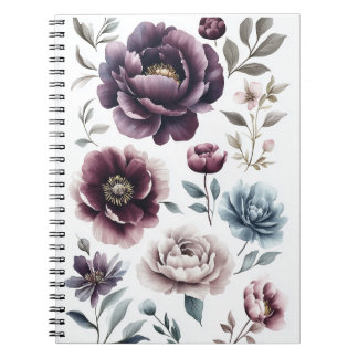 moody dark purple and burgundy peonies notebook