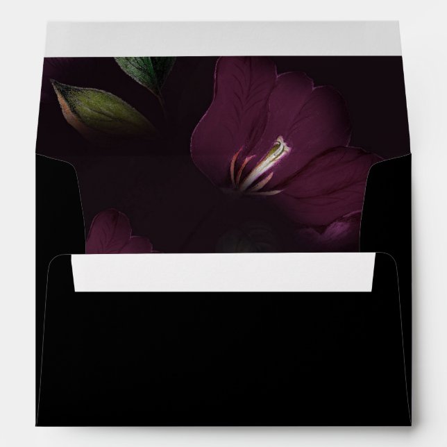 Moody Dark Purple Blooms Self-Addressed RSVP  Envelope (Back (Bottom))