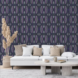 Moody Dark Purple Medium Grey Bohemian Art Pattern Wallpaper