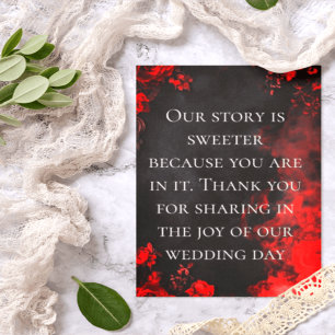 Moody Dark Red Rose Wedding Thank You Note Card