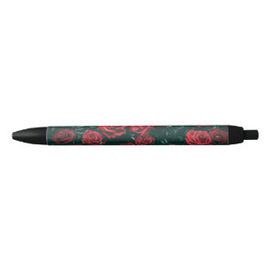 Moody Dark Red Roses Floral Pattern Background Black Ink Pen