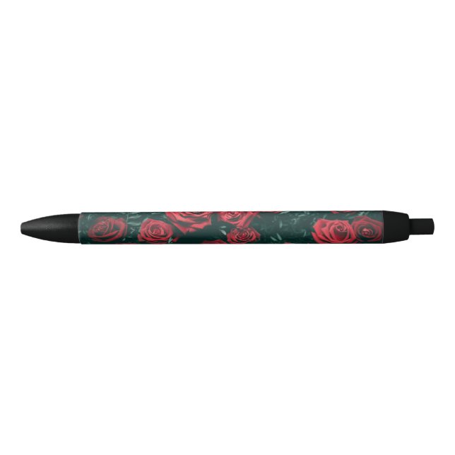 Moody Dark Red Roses Floral Pattern Background Black Ink Pen (Front)