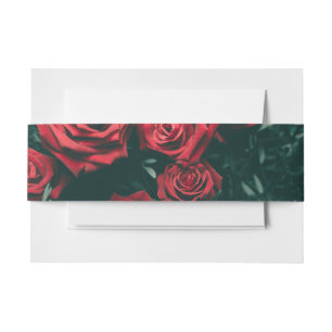 Moody Dark Red Roses Floral Pattern Background Invitation Belly Band