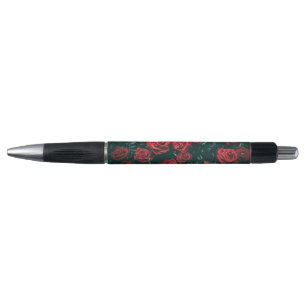 Moody Dark Red Roses Floral Pattern Background Pen