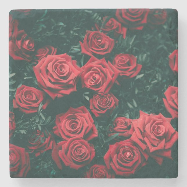 Moody Dark Red Roses Floral Pattern Background Stone Coaster (Front)