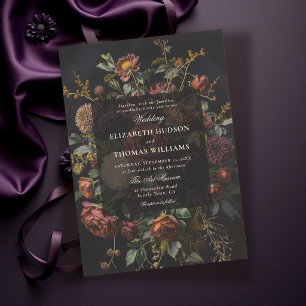 Moody Dark Romance Fall Burnt Copper Art Wedding Invitation