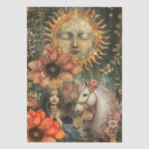 Moody Dark Rustic Fantasy Garden Girl Decoupage  Tissue Paper