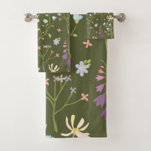 Moody Dark Victorian Botanical Floral Pattern Bath Towel Set