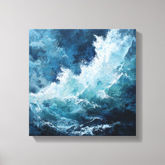 Moody Deep Blue Sea | Expressionist Impasto Wave  Canvas Print