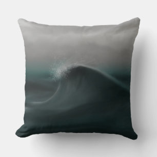 Moody deep green wave in storm throw pillow