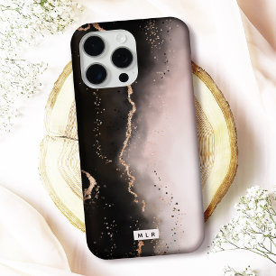 Moody Dusty Pink Ombre Gradient Modern Monogrammed iPhone 15 Pro Max Case