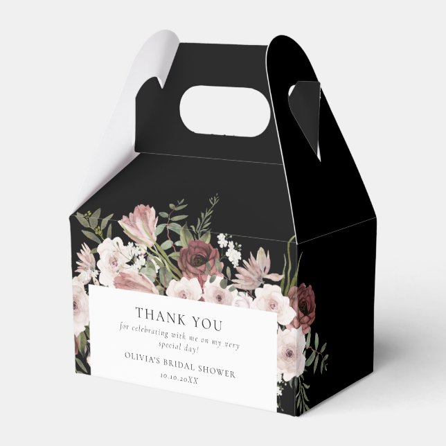 Moody Dusty Rose Floral Bridal Shower Favor Box (Front Side)