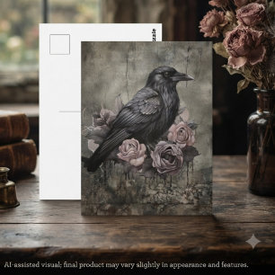 Moody Dusty Rose Gothic Raven Postcard