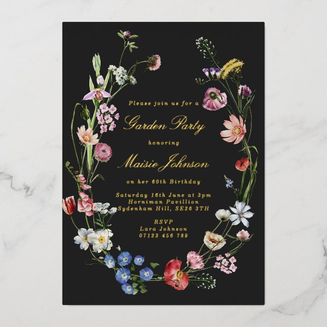 Moody Dutch Floral Garden Party Birthday Gold (Front)