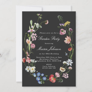 Moody Dutch Floral Wreath Garden Party Birthday Invitation