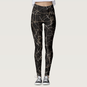Moody Elegant Black Marble & Stone Texture  Leggings
