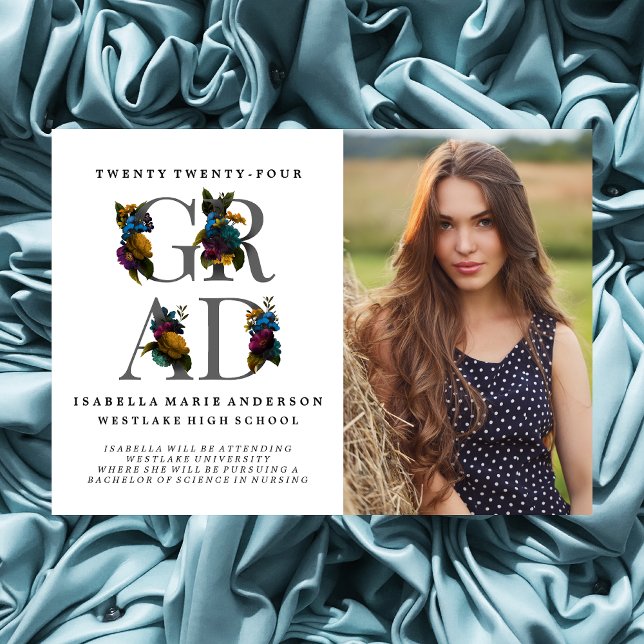 MOODY ÉLÉGANT FAIRE-PART DE DIPLÔME DE PHOTO FLORA (Créateur téléchargé)