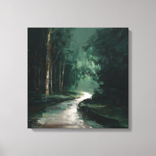 Moody Emerald Forest Path Oil Painting Canvas Art