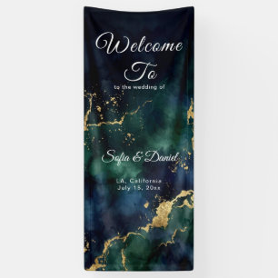 Moody Emerald Green Navy Blue Gold Foil Wedding Banner