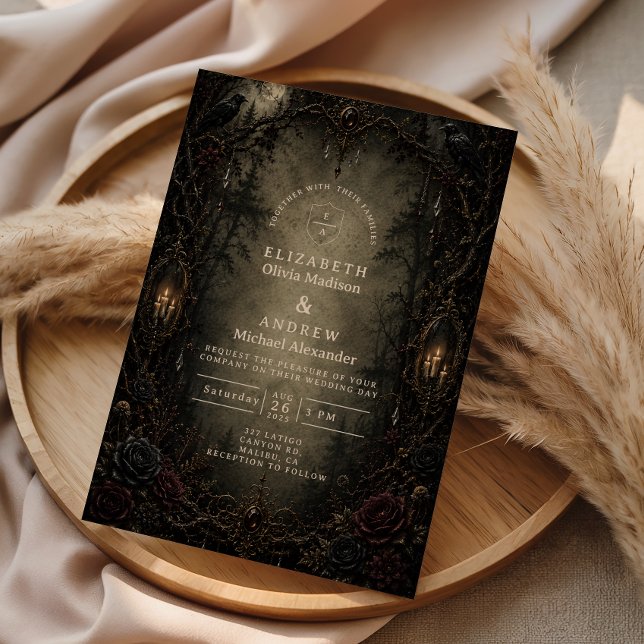 Moody Enchanted Goth Forest Wedding Invitation (Creator Uploaded)