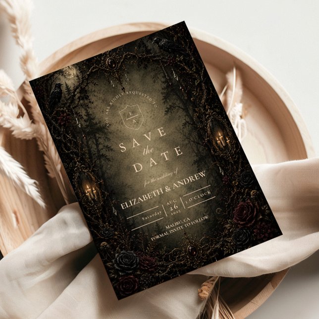 Moody Enchanted Goth Forest Wedding Save The Date (Creator Uploaded)
