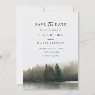 Moody Evergreen Pacific Coast Shoreline Wedding  Save The Date