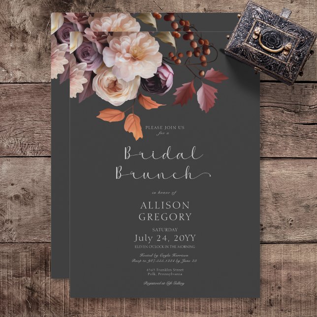Moody Fall Burgundy & Cream Peonies Bridal Brunch Invitation (Moody Fall Burgundy & Cream Peonies Bridal Brunch Invitation)
