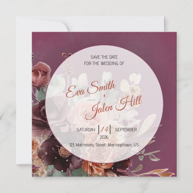 Moody Fall Floral Save the Date Card (Front)