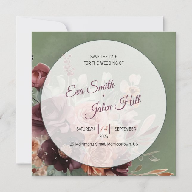 Moody Fall Floral Save the Date Card (Front)