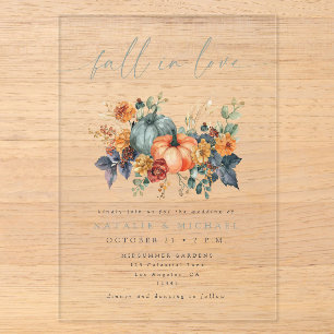 Moody Fall in Love Floral Pumpkin Wedding Acrylic Invitations