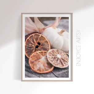 Moody fall pumpkin still life warm farmhouse art poster