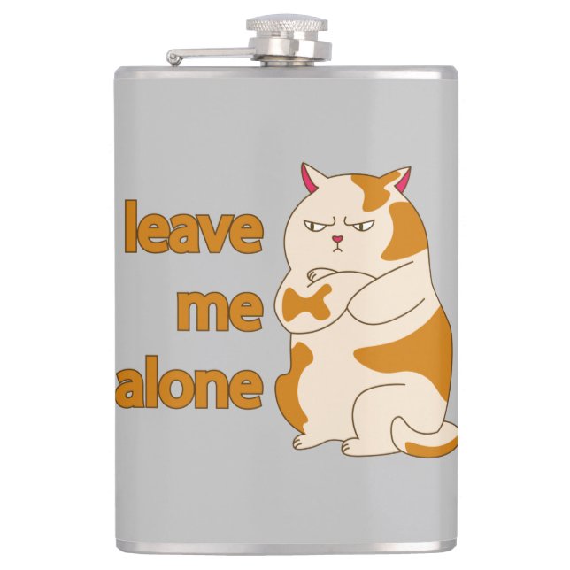 Moody fat cat leave me alone hip flask (Front)