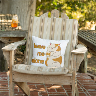 Moody fat cat leave me alone outdoor pillow
