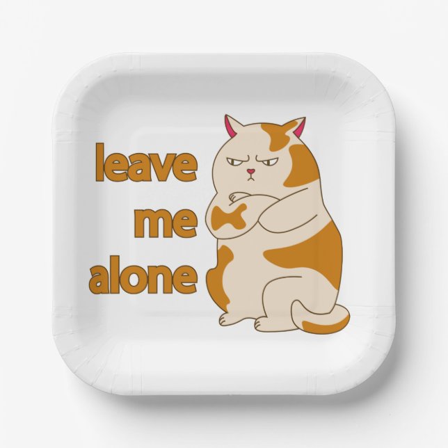 Moody fat cat leave me alone  paper plate (Front)