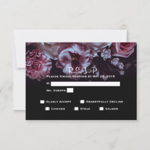 Moody Floral & Black Wedding RSVP Dinner Choices Card
