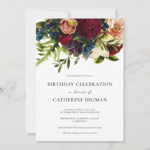 Moody Floral Burgundy Birthday Invitation