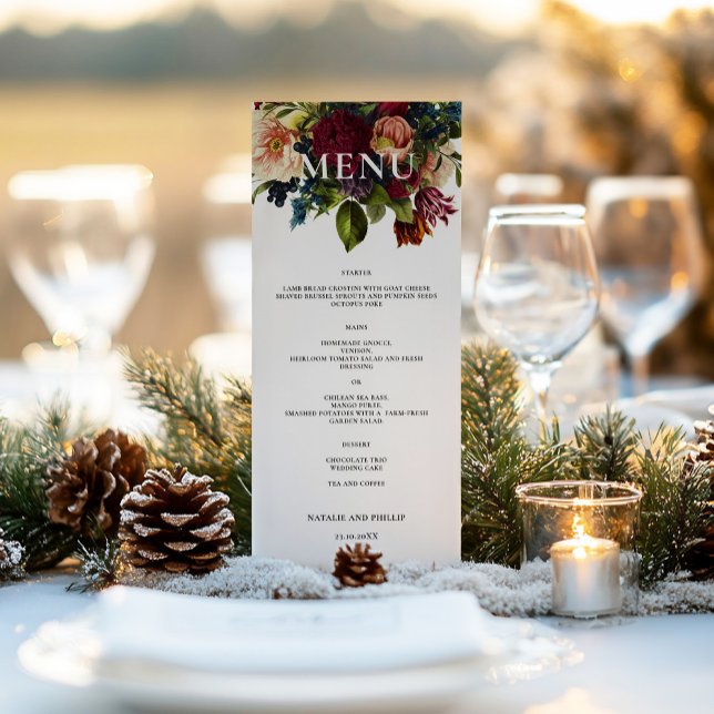 Moody Floral Burgundy Wedding dinner Menu (Creator Uploaded)
