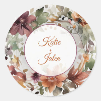 Moody Floral Custom Name Circle Sticker