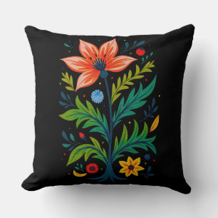 Moody Floral Dark Botanical Vintage Folk Art Throw Pillow