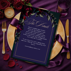 Moody Floral Dark Red Turquoise Wedding details Enclosure Card