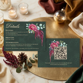Moody Floral Deep Green QR Code Wedding Details Enclosure Card