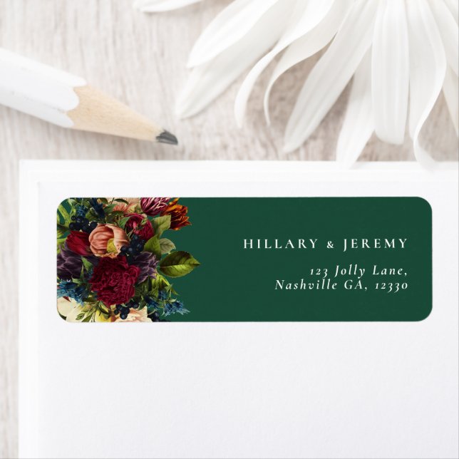 Moody Floral Emerald Wedding Return Address  (Insitu)