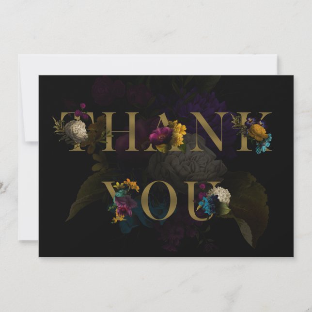 Moody Floral foncé Monogram Mariage Carte de remer (Devant)